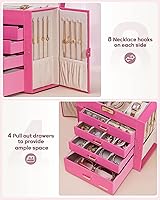 Vista 50 de Homde Regalos de Navidad de cuero sintético, enorme joyero, organizador de reloj con espejo, collar, anillo y aretes, estuche de regalo con Dorado