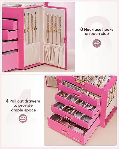 Miniatura 50 de Homde Regalos de Navidad de cuero sintético, enorme joyero, organizador de reloj con espejo, collar, anillo y aretes, estuche de regalo con Dorado