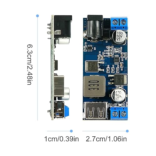 Miniatura 5 de Módulo convertidor Buck de 6 V 9 V 12 V 24 V a CC 5 V 5 A, 9-36 V reductor a transformador USB 5V Placa reguladora de voltaje de salida dual 2