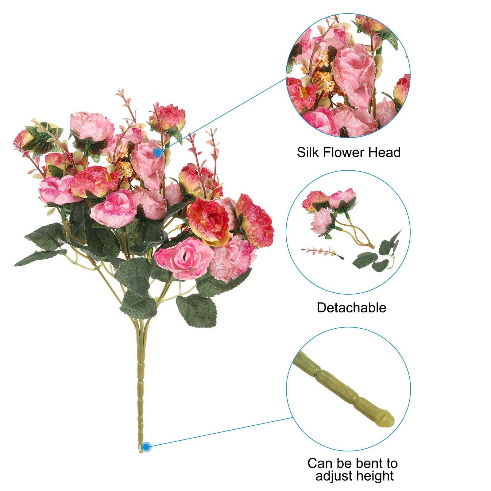 PATIKIL 7 Branch 21 Heads Artificial Silk Mini Rose with Stem - Image 4