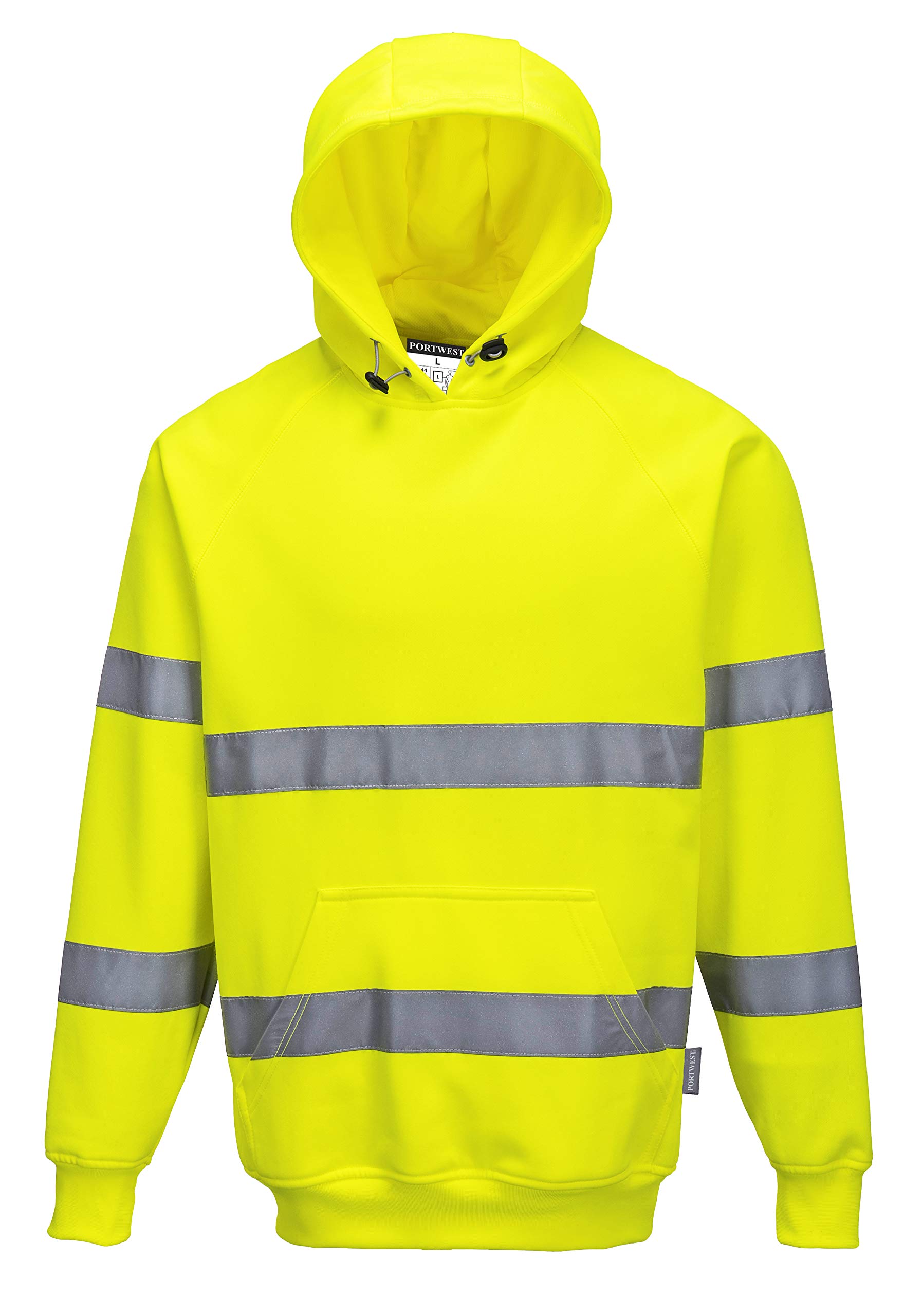 Sweatshirt jaune haute visibilité Portwest B304 en taille grande 4XL avec capuche protectrice