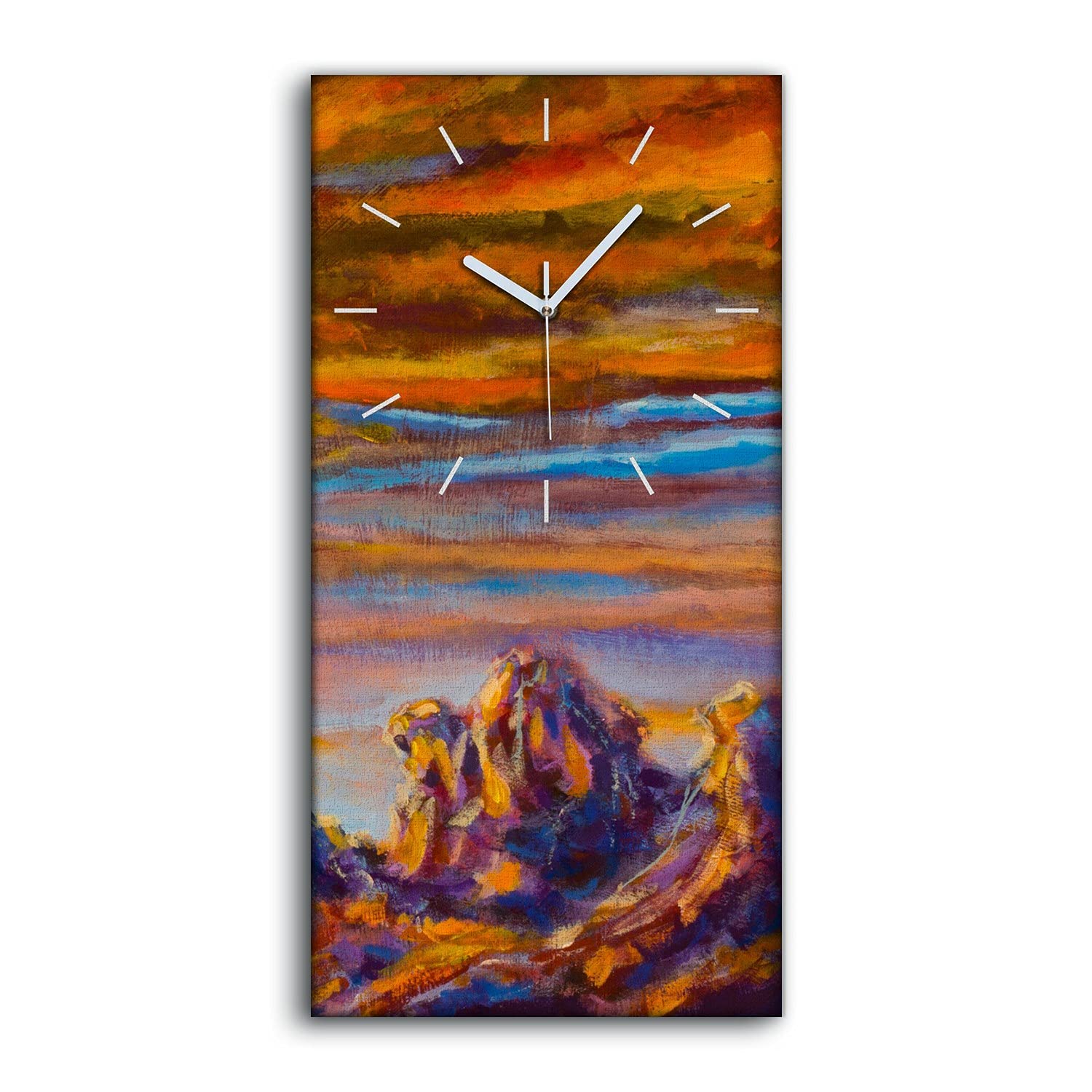 Horloge sur Toile 30x60cm Art Moderne Salon Mains Blanches Nuages Orange