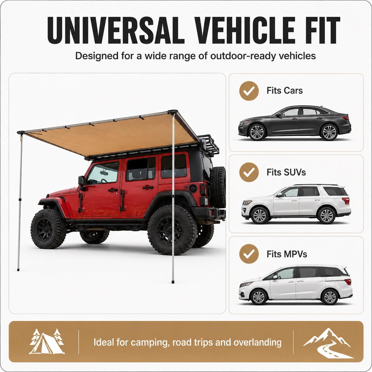 Markiza Samochodowa, Przenośna Markiza do Pojazdu, Namiot Samochodowy z Filtrem UV UPF 50+ i Aluminiowymi Słupkami do Kempingu, SUV-a, Vana, Podróży Terenowych(1.6x2m/5.2x6.6ft)