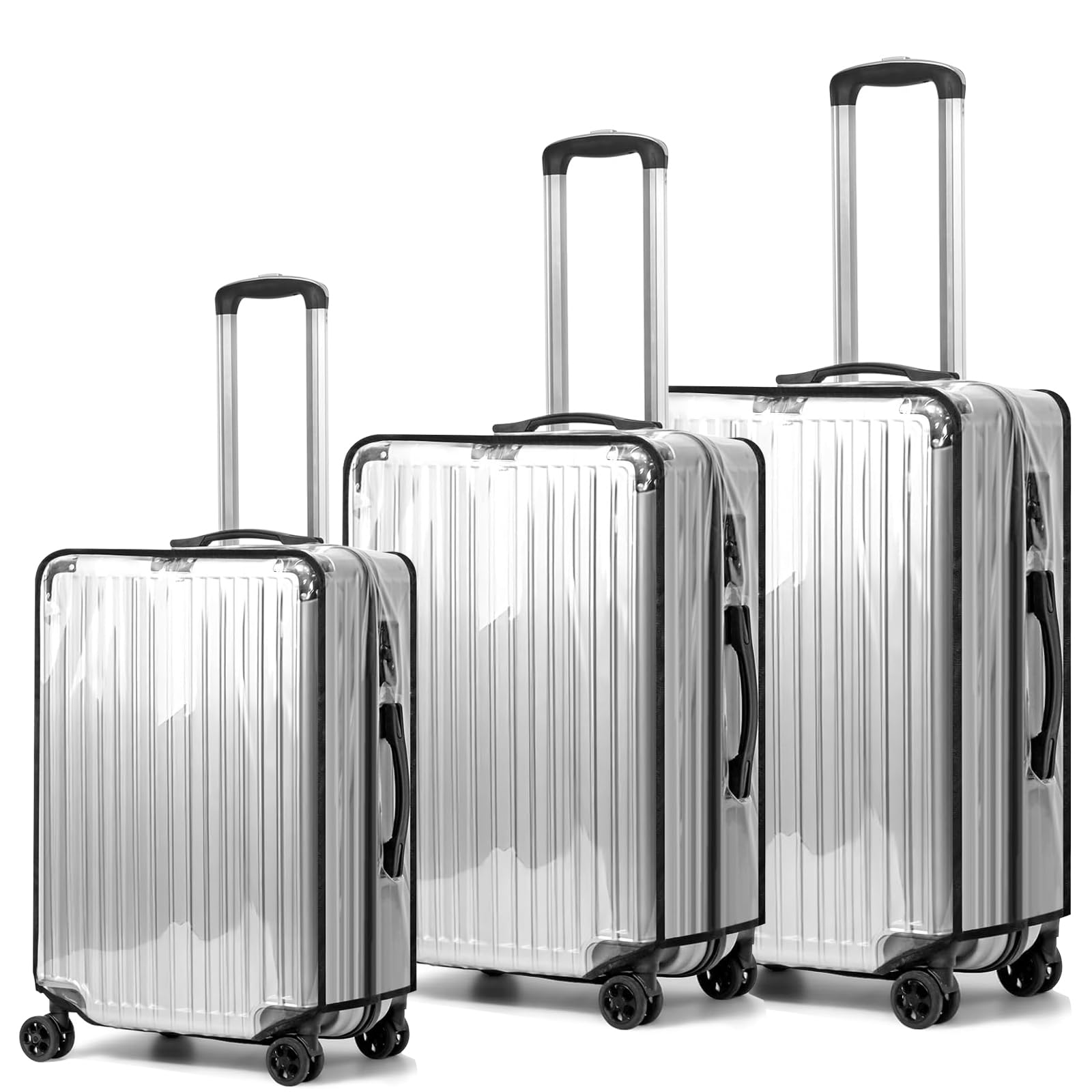 KEAGAN 3 Stück Kofferhülle Kofferschutzhülle Transparente PVC Koffer Schutzhülle Wasserdicht Staubdicht Kratzschutz Wiederverwendbar Luggage Cover für Reisen(20+24+28 Zoll)
