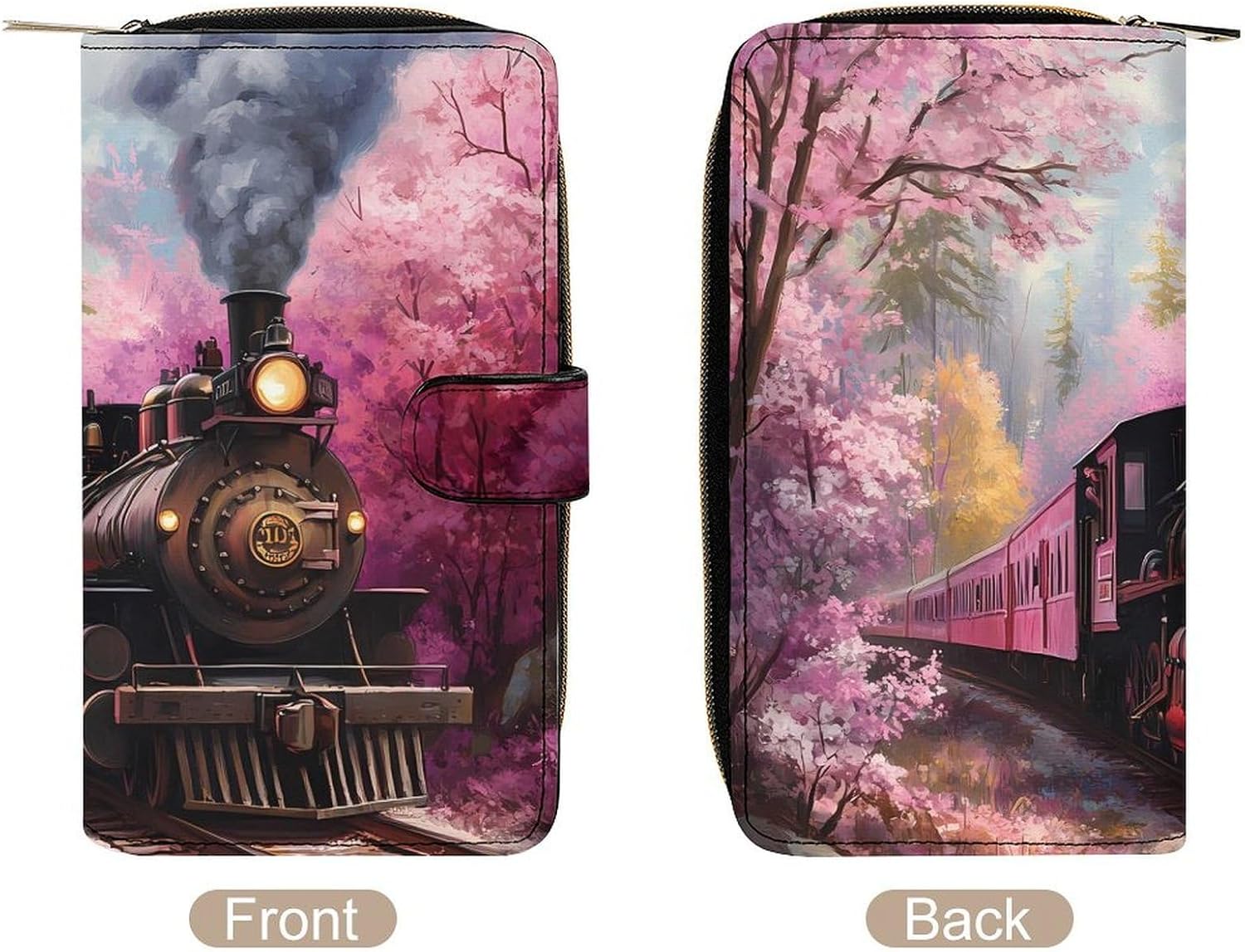Train Floral Print Women's Long Wallet Leather Large Capacity Wristlet Clutch Purse Wallets