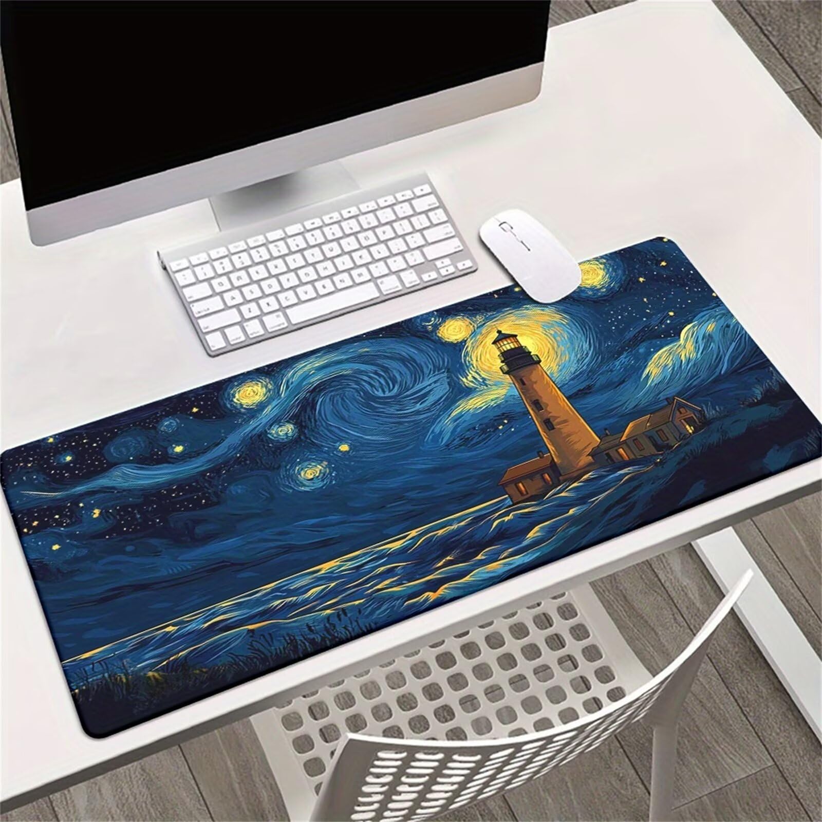 Tappetino Mouse da Gioco 1000x500x3mm, Faro Notte Stellata Mouse Pad XXL ad Alta Precisione e Velocità, Base in Gomma Antiscivolo Ultra-Grip, Tappetino per Scrivania Tastiera e PC