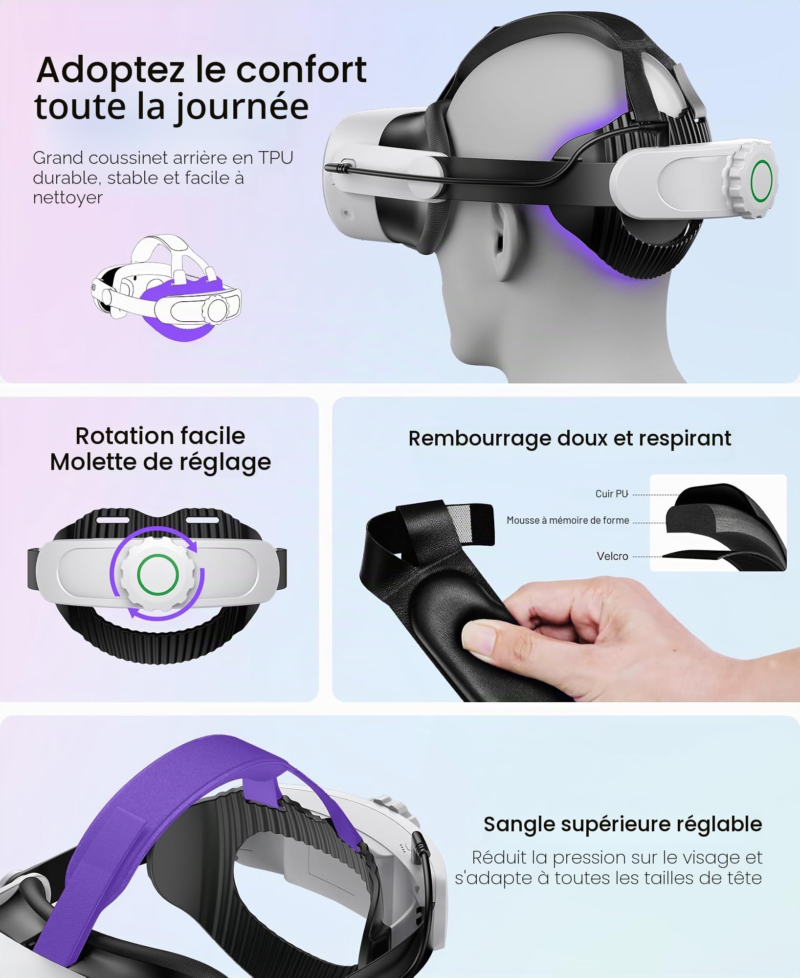 Sangle de Tête de Rechange avec Batterie Intégrée 8000mAh pour Meta Quest 2 / Quest 3 / Quest 3S – Confort Optimal, Ajustement Précis par Molette, Accessoire de Gaming