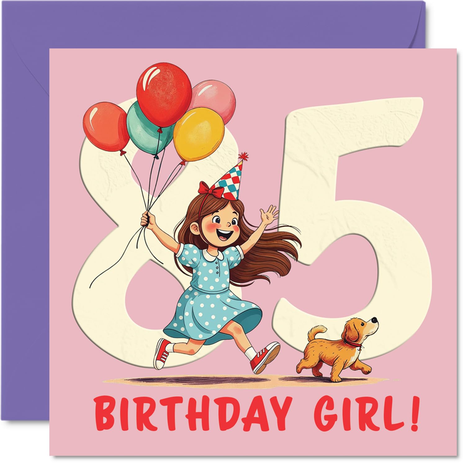 85th Birthday Cards for Women - Balloon Girl - Happy Birthday Card for 85 Year Old Woman Auntie Nana Grandma Gran, 145mm Bday Greeting Cards