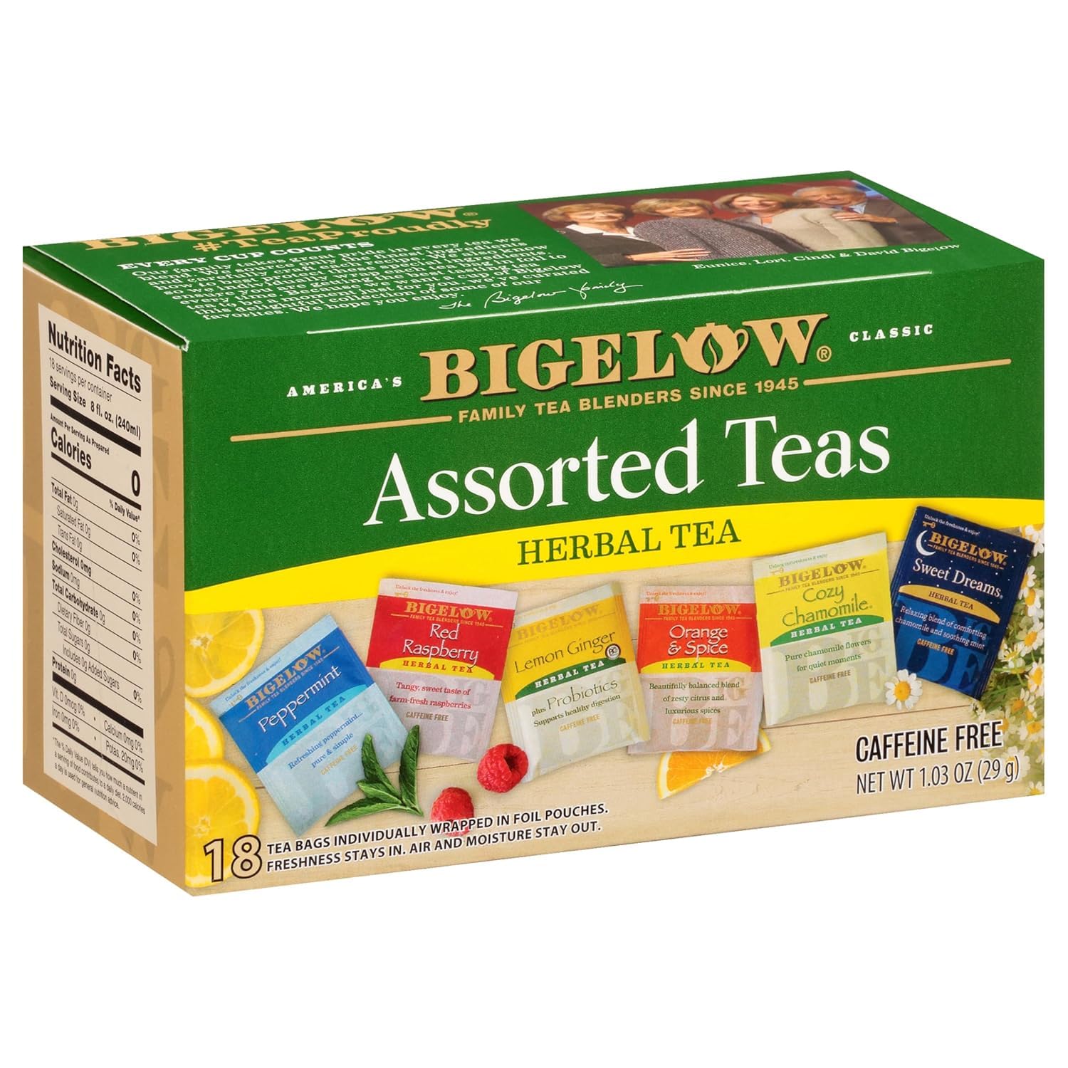 DECADENT FOODS Bigelow Assorted Herbal Teas, Raspberry, Spearmint, Lemon Ginger, Orange Spice, Chamomile Caffeine Free, Sweet Dreams, 18 Tea Bags, 1.03 oz (29g) (Prodect Of USA)-picture-12