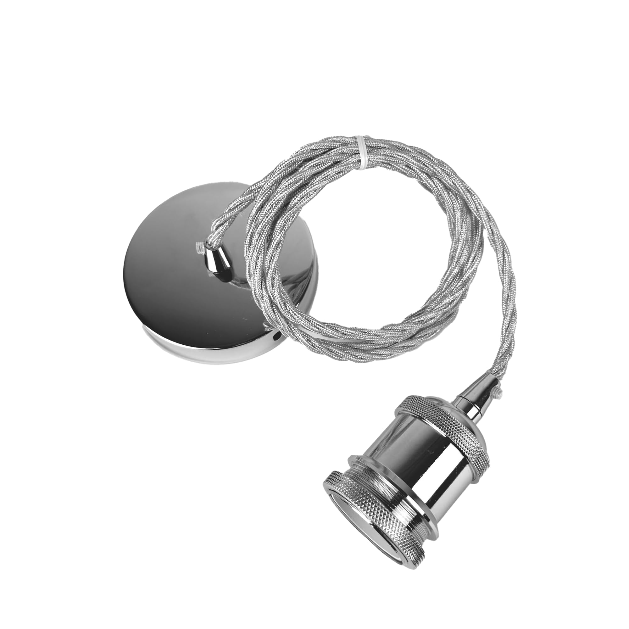 MOSSODOR Ceiling Pendant Light Fitting-Indoor Lighting Fixture-E27 Lamp Holder Ceiling Rose-Braided Flex Cable-Suspended Pendant Light Fitting (Twisted Wire-Chrome)