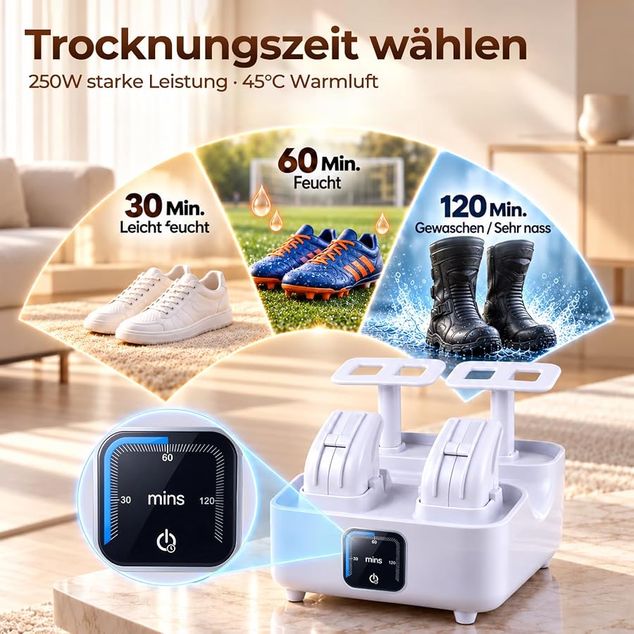 Humidraf Schuhtrockner Elektrisch, 250W Schnelltrocknung, Stiefeltrockner mit LED, für Sportschuhe und Stiefel, Weiß, Bild 5