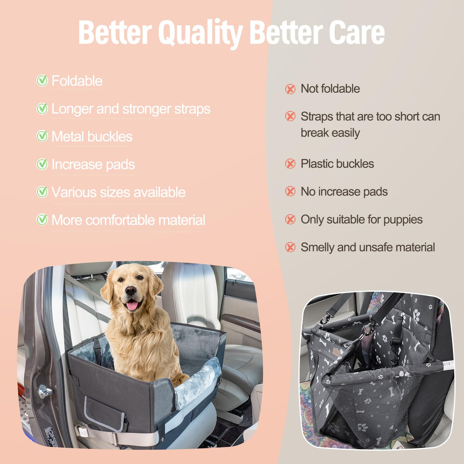 Hunde-Autositz für mittelgroße oder große Hunde, tragbarer Autositz für Hunde mit Geschirr und dickem Kissen, perfekt für kleine Haustiere bis zu 20,4 kg (schwarz)