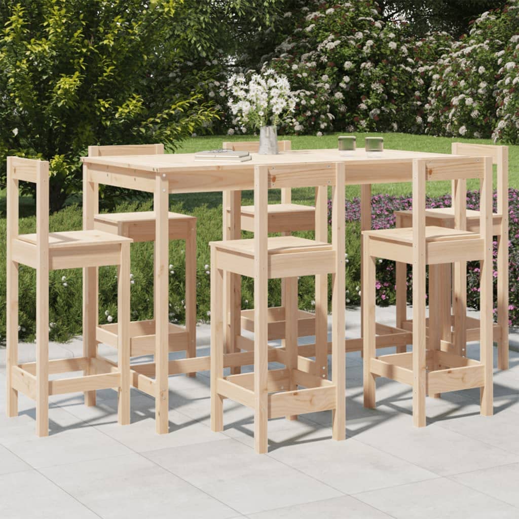 vidaXL Set de Mesa y taburetes Altos jardín 7 pzas Madera Maciza Pino, Juego de Bar para jardín, Muebles de Pub, Muebles de jardín, Muebles de Bar