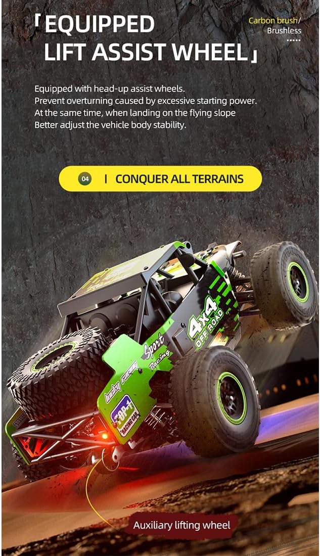 1/20 Brushed 4X4 RC Rock Crawlers for Adults, SG202-MAX Off-Road Remote Control Monster Truck with LED Lights & Metal Chassis, All Terrain High Speed RC Car Gift