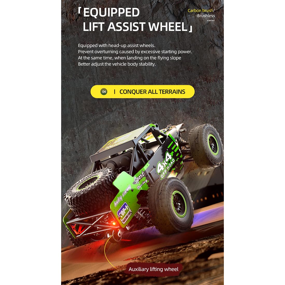 RC Crawler, SG202-PRO skala 1/20 4WD w pełni proporcjonalna metalowa podwozie RC Off-Road Truck ze światłami LED, pojazd zdalnie sterowany klasy hobby (wersja szczotkowana/zielona)