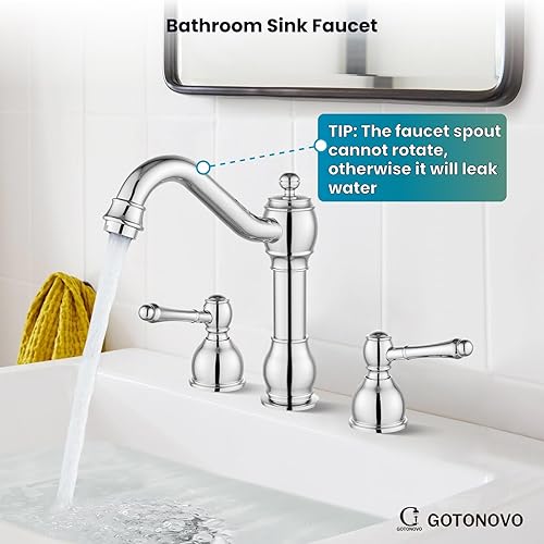 Miniatura 3 de gotonovo Grifos de baño generalizados de 8 pulgadas para fregadero de 3 agujeros, 2 manijas de palanca, montaje en cubierta con drenaje emergente,