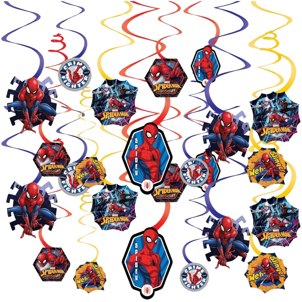 Spider-Man™ Webbed Wonder Swirl Value Pack - Set of 12 - Ultimate Party Decoration Kit, Eye-Catching & Easy Setup Swirl Decor
