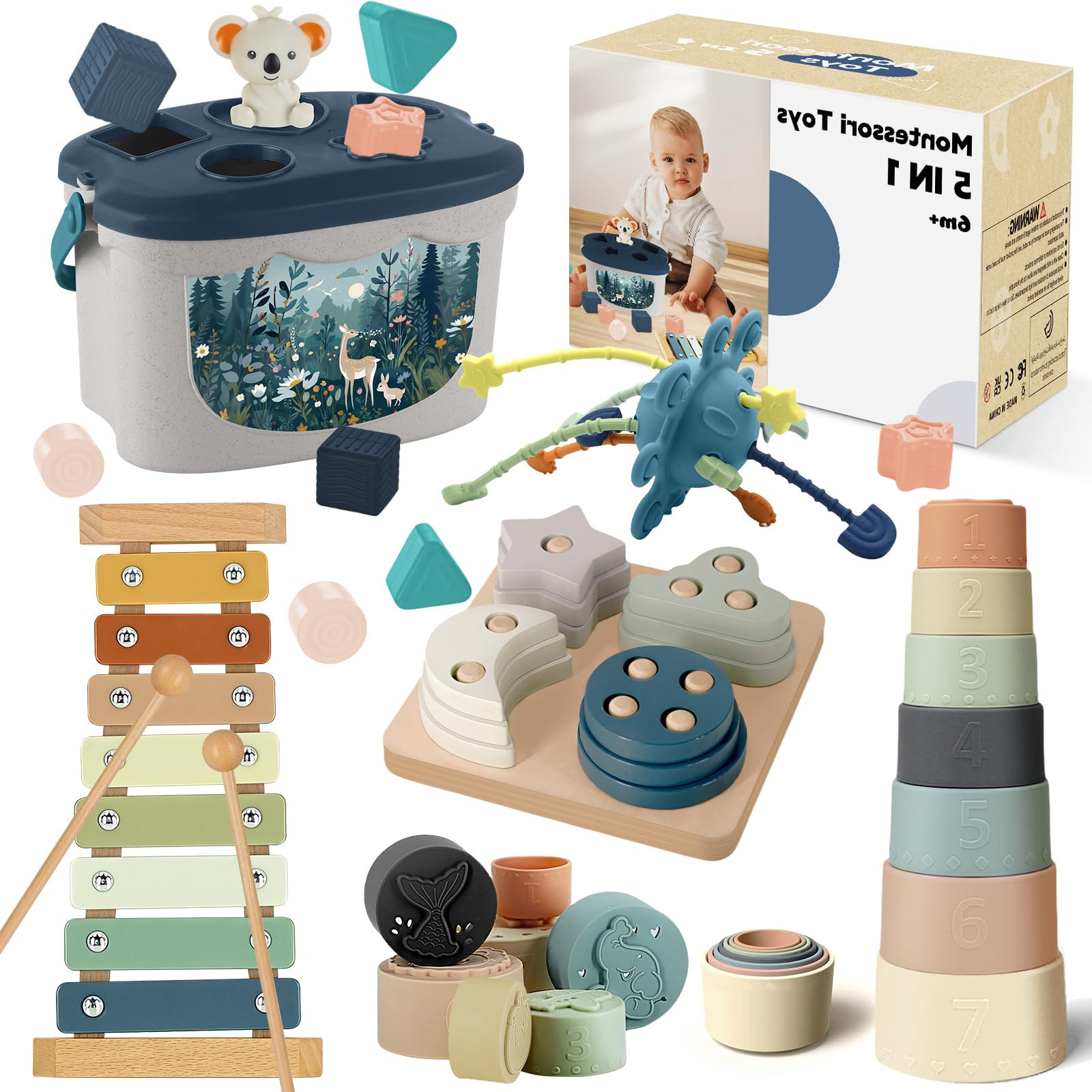 Giochi Montessori 6 Mesi a 1 Anno, Giochi Sensoriali Neonato 6-9-12 Mesi