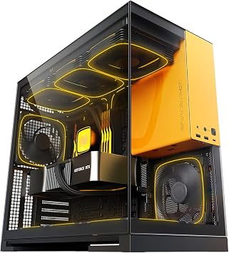GEOMETRIC FUTURE Mid Tower PC Case Model 5 Black with 5FAN "Squama 2503-14" with 5 Standards Tempered Glass Panel Pillarless Construction RTX 50 Series GPU, Compatible with 16.5 inch 420 mm Radiator, E-ATX/ATX/ITX Compliant
