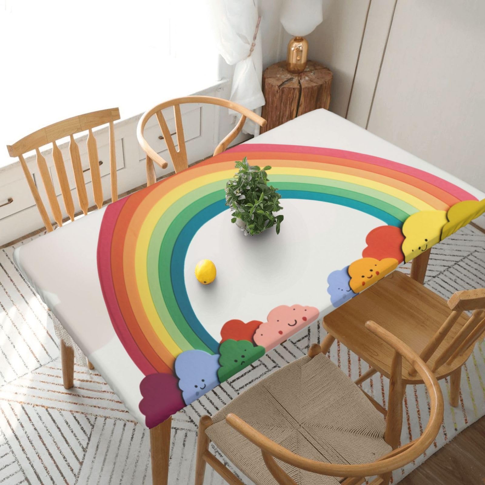 WPKJU Small Rainbow Printed Tablecloths 5ft Rectangular Table Covers Washable Polyester Decorative Table Cloth for Dining Table Picnic Wedding