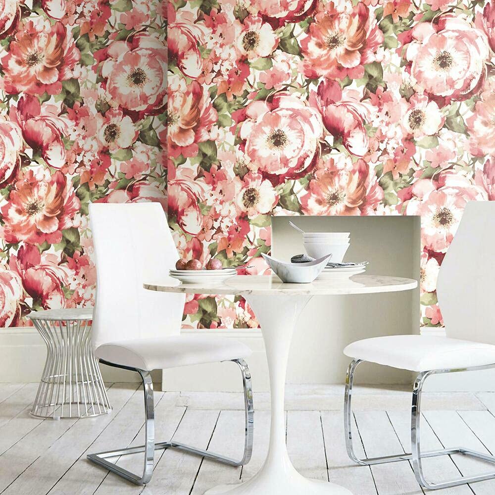 RoomMates RMK11430M Watercolor Red Floral Peel and Stick Wallpaper Mural - 10 ft. x 6 ft - Image 2