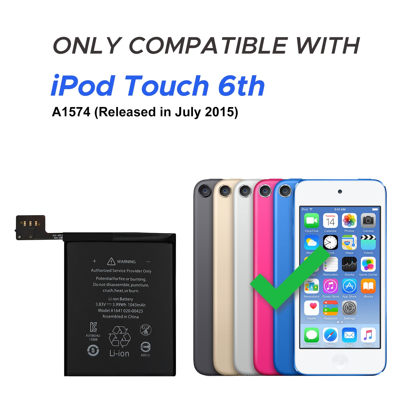 GREEN FUSION New Upgraded Battery A1641 Compatible with iPod Touch 6th A1574, with Instruction & Repair Tools