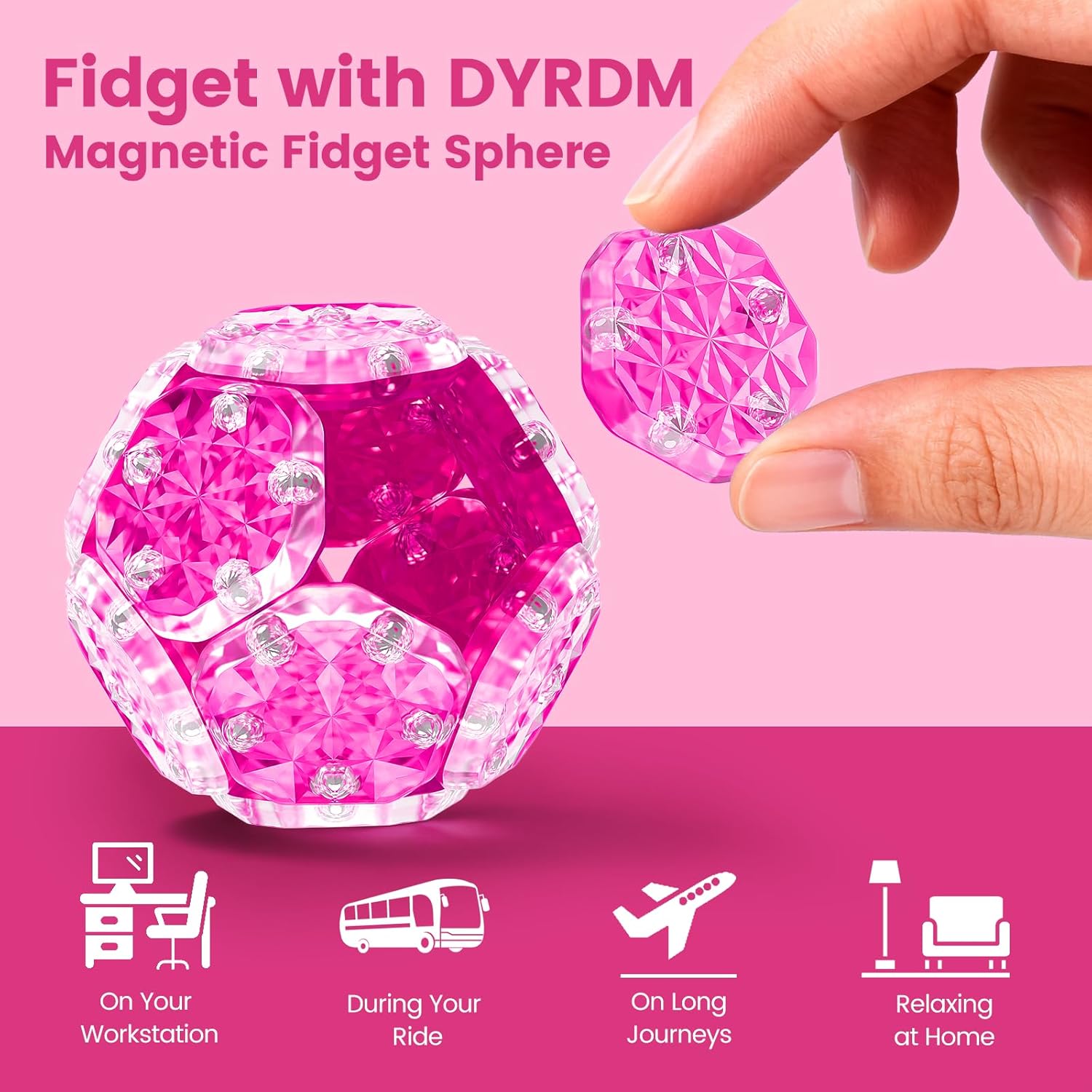 Magnetic Fidget Sphere 12 PCS, 200+ Combinations with Magnet Blocks, Magnetic Fidget Toys, Sensory Balls Desk Toys for Adults & Teens 14+, Stress Relief Gift, Stocking Stuffers Rose Red