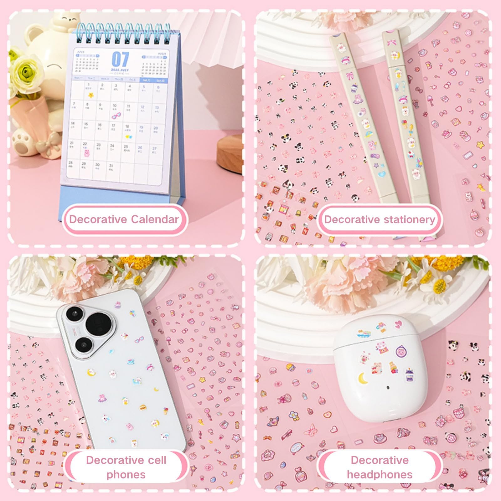 5000+ Kawaii Stickers Set Cute PET Transparent Cartoon Flower Scrapbooking Clipping Supplies Decals Decorative Scrapbook Sticker for Kids Journaling DIY Arts Crafts Phone Case 30 Sheets Purple+Pink: 02-purple+pink