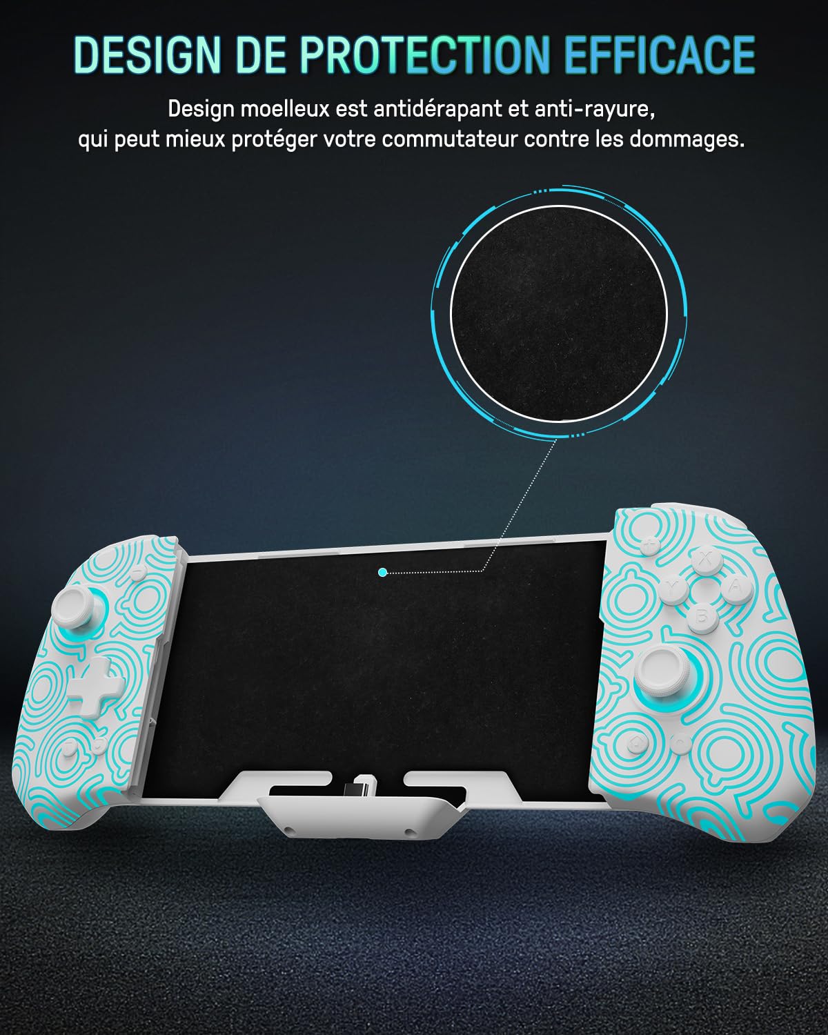 PALPOW Manette lumineuse Switch – Compatible Switch/OLED, design ergonomique, Joypad intégré, Turbo, Mapping, LED 7 couleurs – Blanc