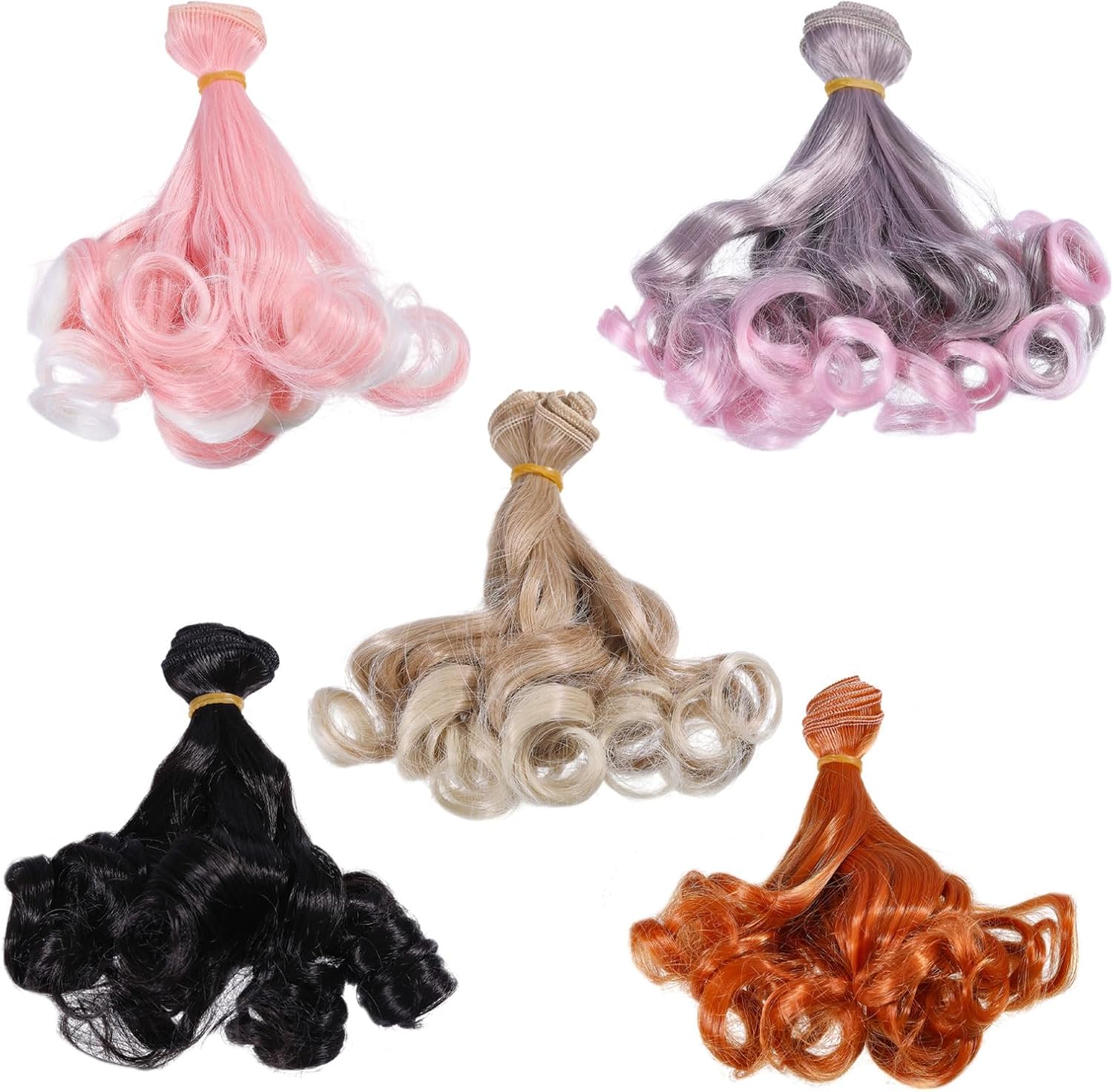 GLOBLELAND 5Pcs 5 Colors Doll Long Pear Perm Hairstyle Wigs Dolls Hair Extension Doll Making Arts Supplies DIY Crafts Twist Braid Doll Wig Hair Wigs Doll Accessories