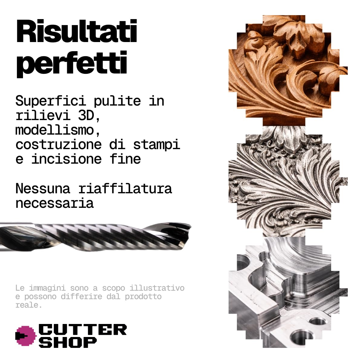 Fresa CNC con rompitruciolo (Chipbreaker) – a 3 taglienti, metallo duro, per legno, plastica e VTR | Serie RW – D6.0x6.0xL32/75