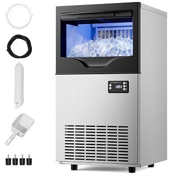 Ice Maker Commercial 100Lbs/24H, Commercial Ice Machine 33 LBS Storage Bin, 45 Ice Cubes in 8-12 Mins Under Counter Ice Maker Machine for Bar, Coffee Shop, Thicknesses Adjustable