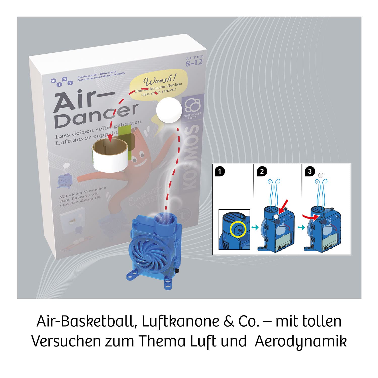 KOSMOS 620882 Air Dancer, kit per ballerini d'aria con motore soffiante e elica, divertenti tentativi di aerodinamica, scatola per esperimenti per bambini dagli 8 ai 12 anni, comprensione della