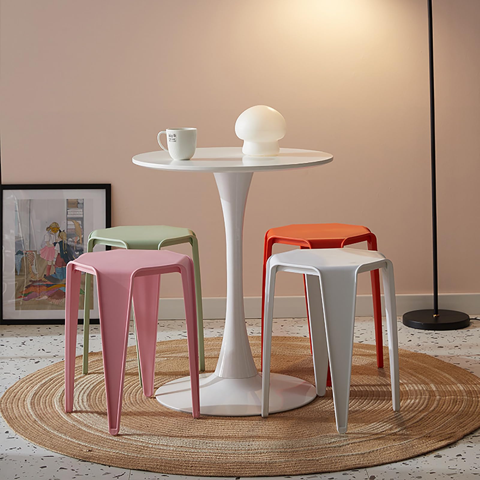Taburaces apilables: sillas de apilamiento de plástico duraderas - Silla de taburetes para al Aire Libre, Comedor, Aula, Cocina, mostrador, Asientos Flexibles,L,4 Pcs