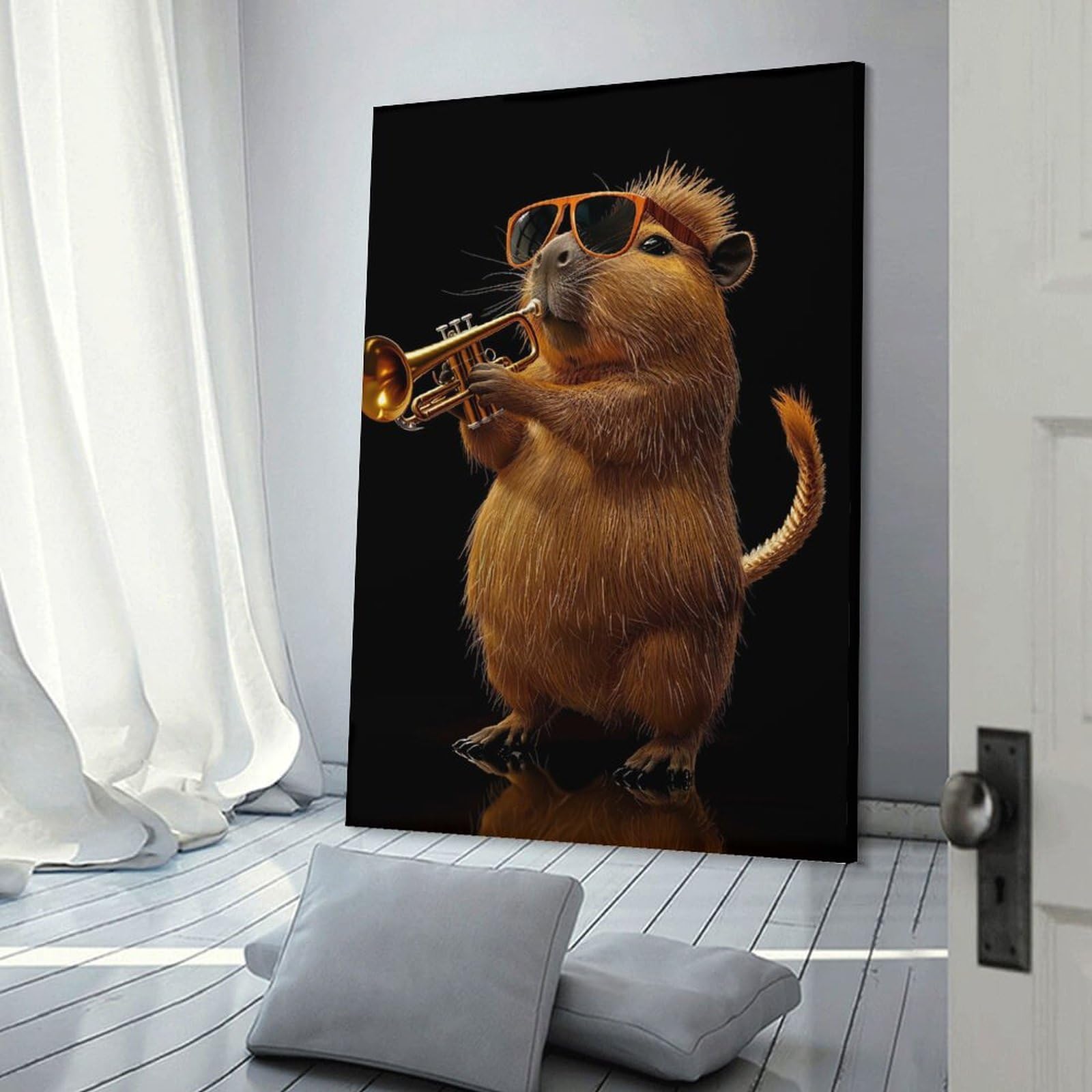 Junmoney Canvas Wall Decor Capybara Trumpet, 20x30inch(50x75cm), for Gallery Wall Decor And Room Displays, An Easy Match for Collected Prints