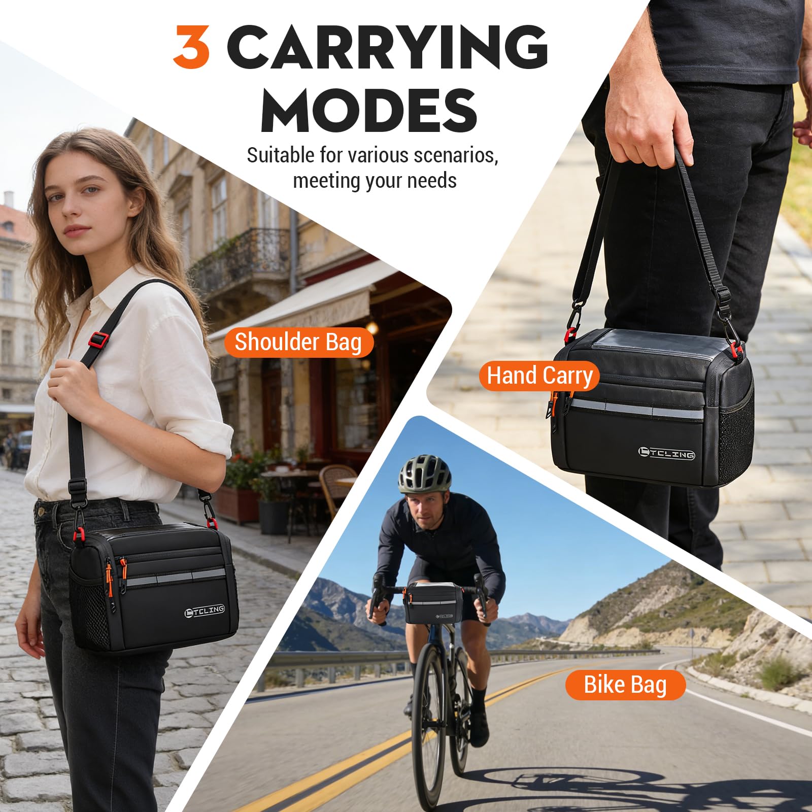 Borsa Manubrio Bici, 5L Borsa da Manubrio per Bicicletta con Tracolla Regolabile, Schermo Touch, Termica e Impermeabile, Accessori Bici per MTB, Bici da Corsa, e-Bike