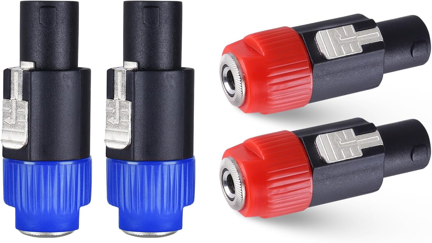 Speakon to 1/4 Adapter Connector - 4 Pack Speak on Male to 1/4 Inch Female Adapters with Twist Lock, NL4FC Connectors to 1/4" TS Mono Plug Converter for Stage PA DJ Mixer - Blue & Red
