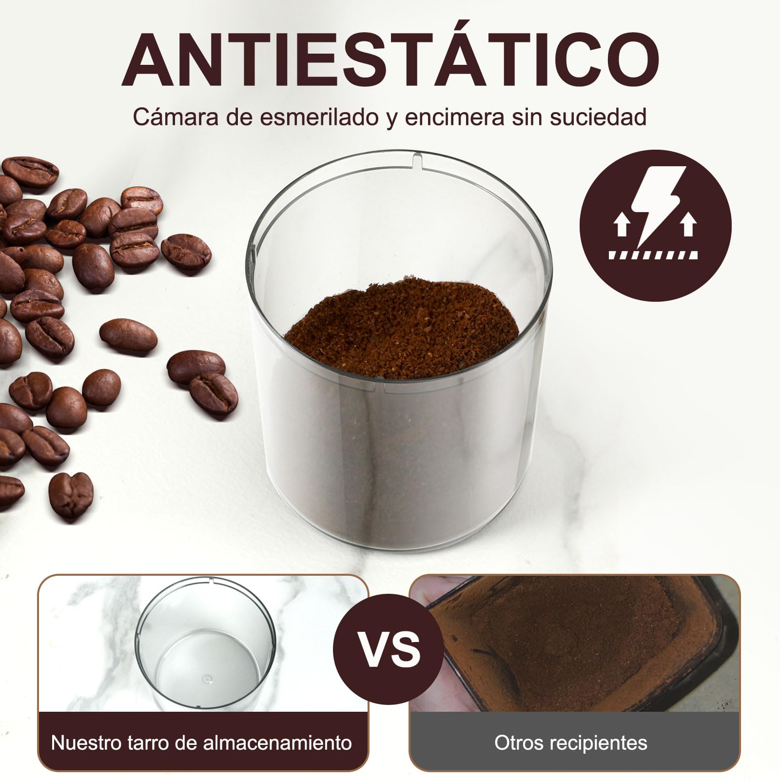 AMZCHEF Molinillo Cafe Electrico 160W | 30 Ajustes de Molido Grueso a Fino | 1-12 Tazas o Hasta 40 Segundos | Molinillo Café de Fresas | Capacidad de 300 g | Pantalla LCD y Temporizador Digital