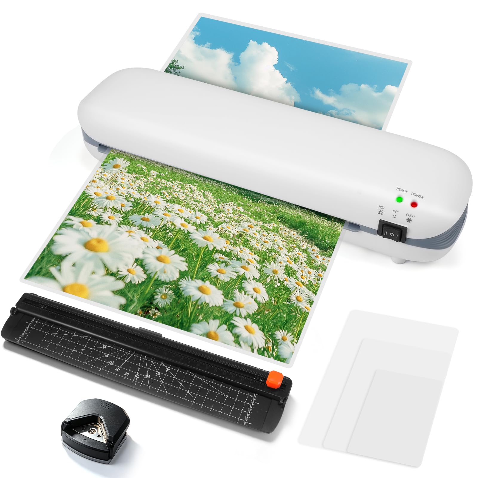 Laminadora A4, laminación en caliente y frío 4 en 1 para A4/A5/A6, laminadora con 15 láminas de laminación, cortador de papel y redondeador de esquinas, función ABS, antiatascos, 80-125 micras