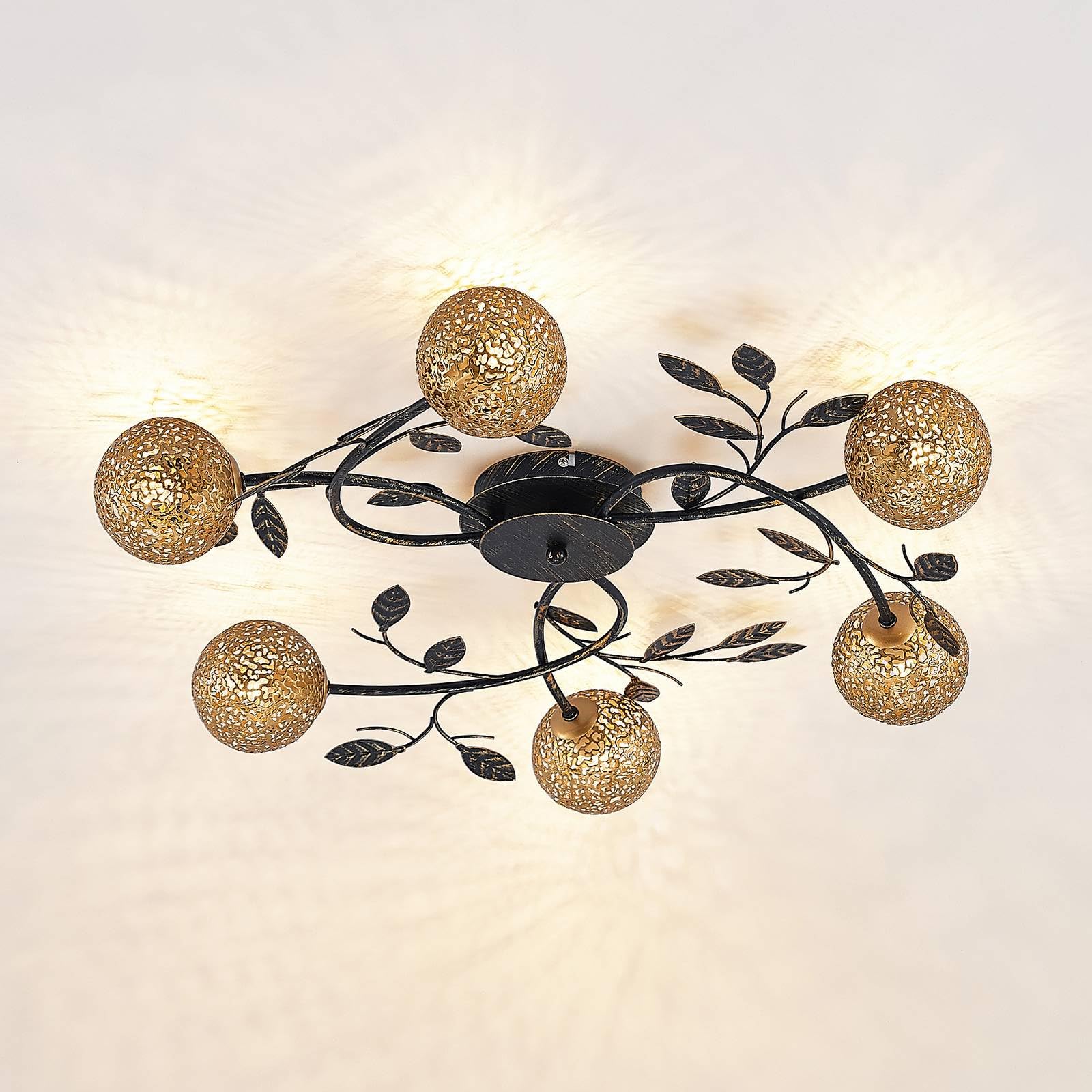 Lucande lámpara de techo en negro, oro, plafón | lámpara de salón, g9, 6 bombillas, florentino para sala de estar, salón, dormitorio, pasillo, comedor