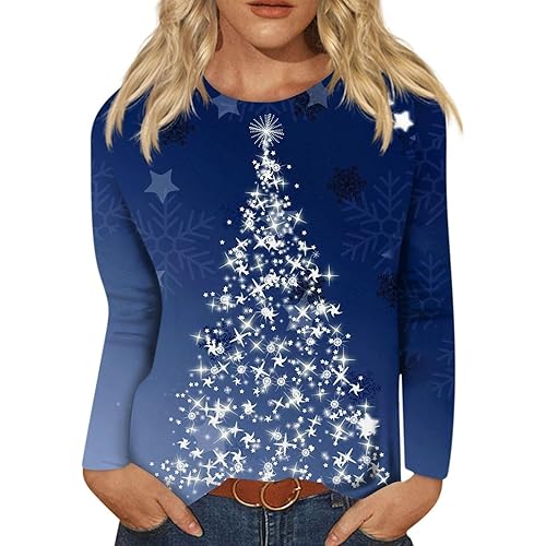 YEJZBS Christmas Shirts for Women Womens 3/4 Sleeve Christmas Tops Snowflake Snowman Women Fashion Holiday Outfits