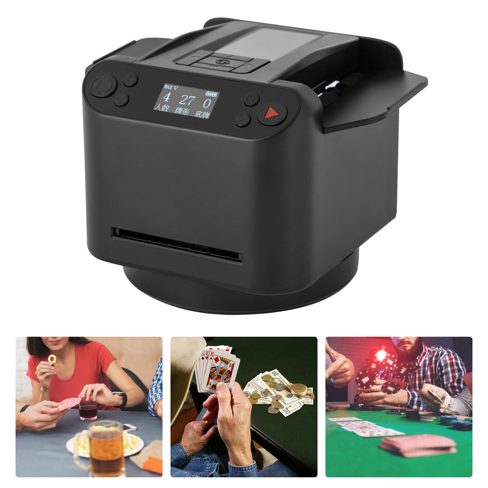 Automatischer Kartenmischer & Kartengeber 2-in-1 Mit 4 Kabellosen Fernbedienungen – 360° Drehung Für 1-8 Spieler, Poker, UNO, Blackjack & Texas Hold'em