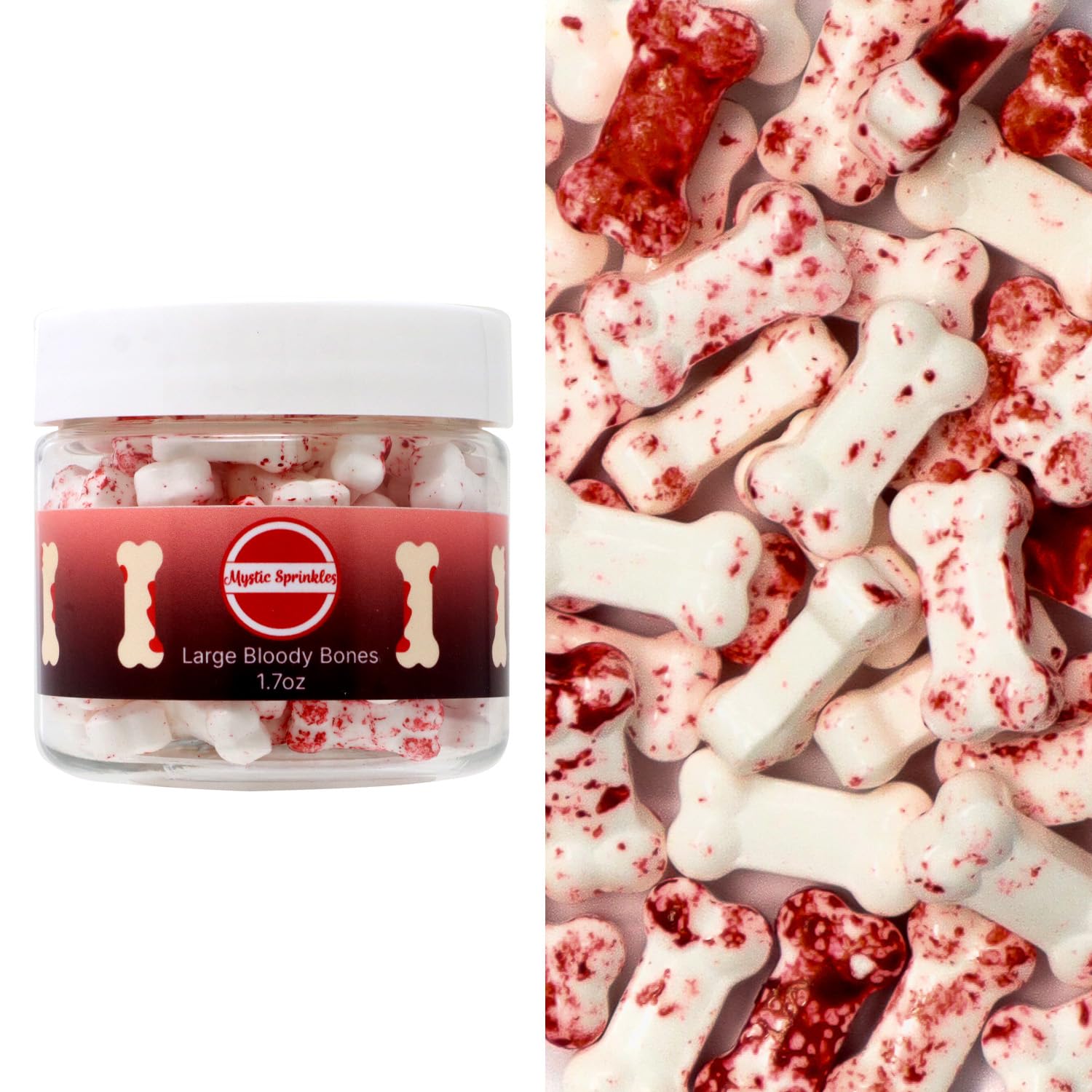 Mystic Sprinkles Halloween Candy Shape Sprinkles (Large Bloody Bones 1.7oz)