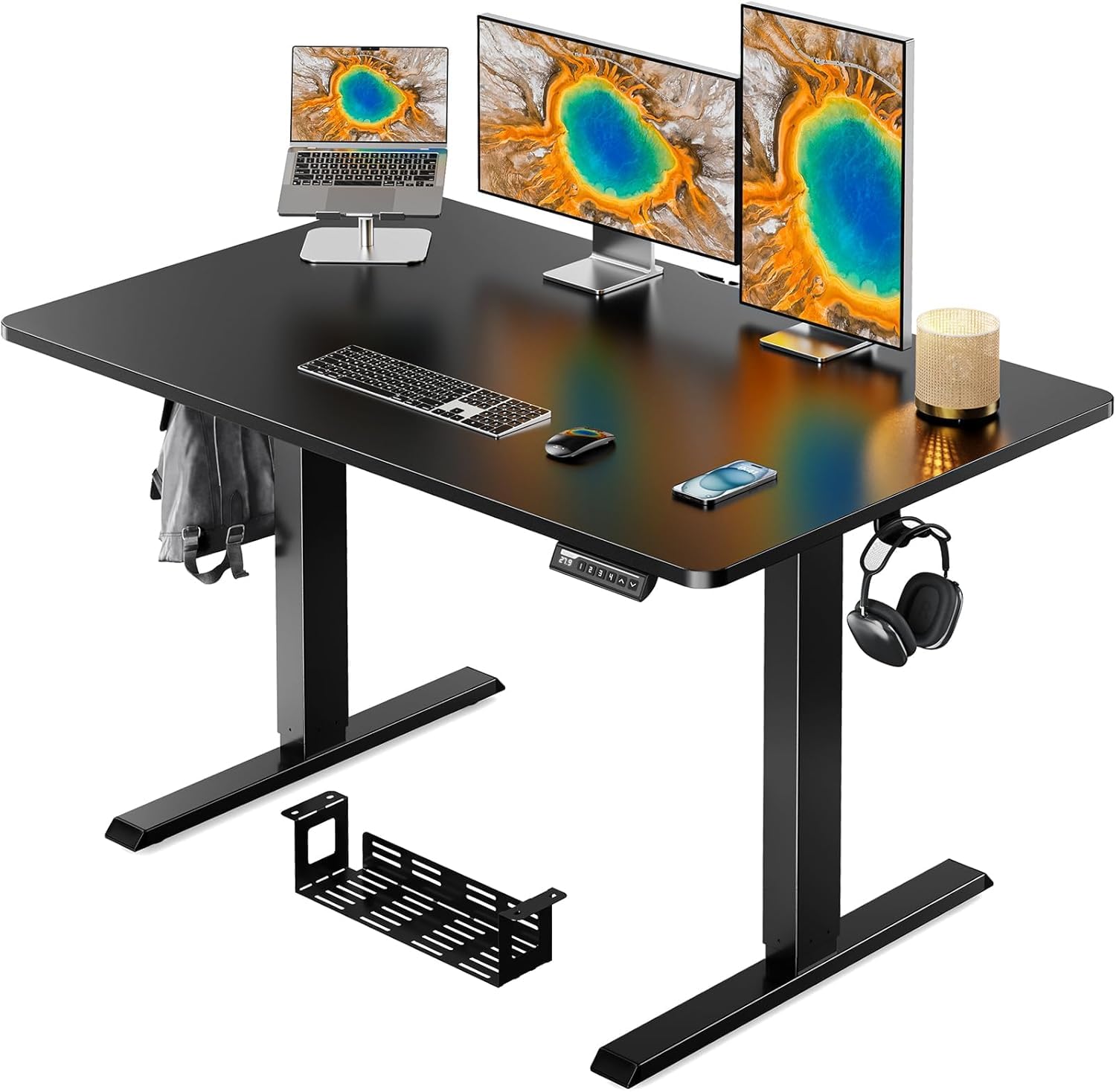 ErGearWhole Piece Standing Desk with 48x30 inch Desktop, Adjustable Stand Up Desk for Home Office, Electric Computer Desk Workstation with Cable Management Tray, Black, EGESD65B