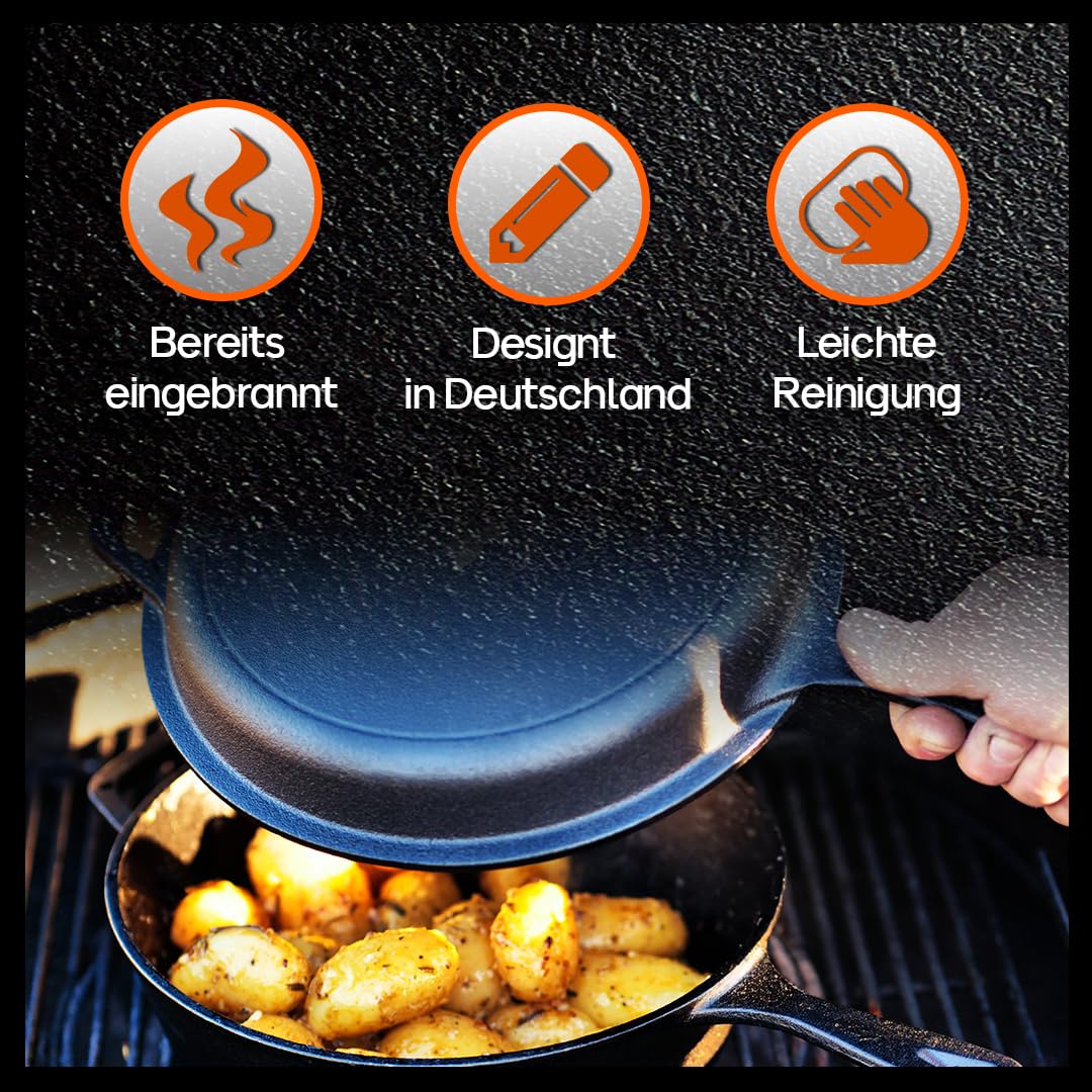 Cooker 2126-2 in 1 gusseisener Multikocher: Kochtopf und Bratpfanne - geeignet für Grill, Elektroherd, Backofen, Induktionsherd, Gasherd