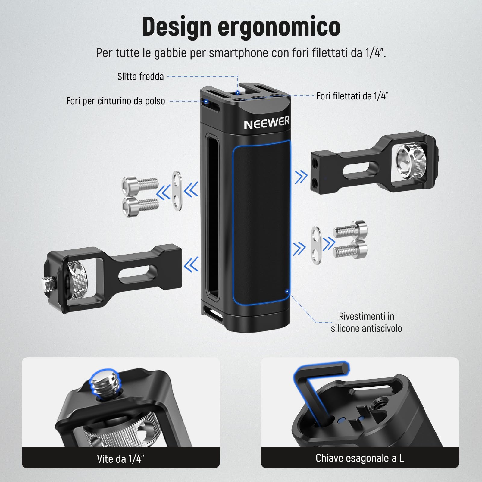 NEEWER Kit Phone Rig per Vlog Aggiornato, Stabilizzatore Video Cage con 2 Maniglie Slot per Mic Wireless Panno Pulizia per Video TikTok YouTube, Compatibile con iPhone Samsung Android SmallRig, PA009
