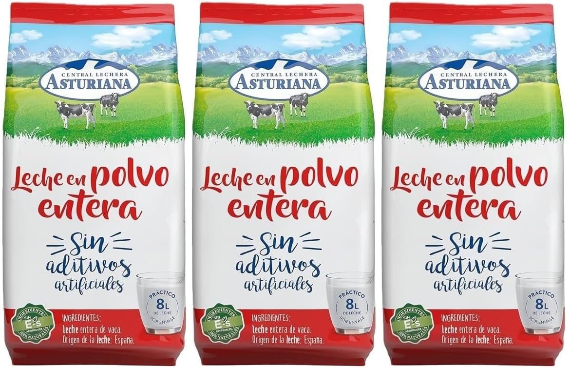 Central Lechera Asturiana Leche en Polvo Entera 1 kg PACK 3 Unidades