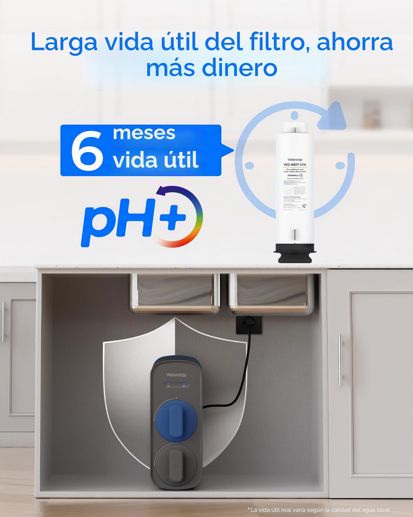 Waterdrop WD-G5P700A-CF Filtro, Repuesto para el Sistema de Ósmosis Inversa Bajo Fregadero WD-G5P700A, 6 Meses de Vida Útil