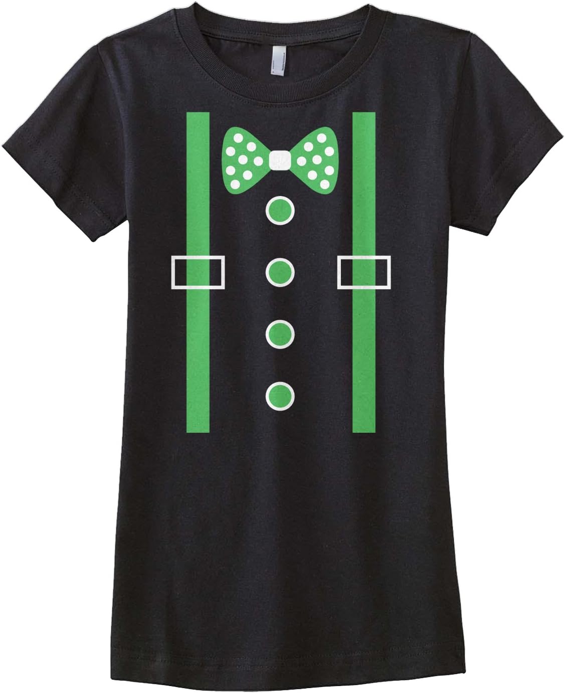 Threadrock Big Girls' Green Tuxedo Bow Tie & Suspenders Fitted T-Shirt
