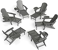 Vista 63 de FOOWIN Adirondack - Silla Adirondack con otomana retráctil, silla Adirondack plegable ajustable de polietileno de alta densidad con bandejas 4 en 1